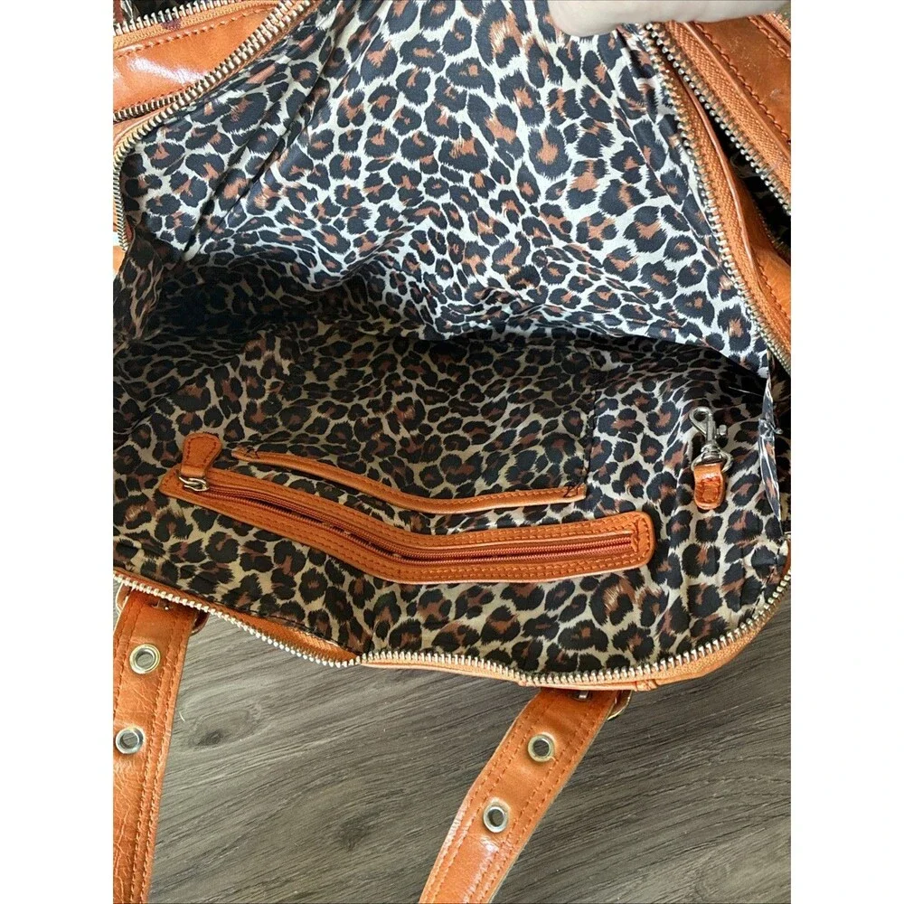 Vintage Maxx New York Orange Purse, Y2K, Zippers Leopard Print, Shoulder bag